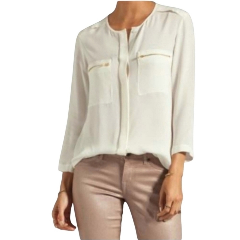 THEORY Brundia 100% SILK 3/4 sleeve blouse Size Small